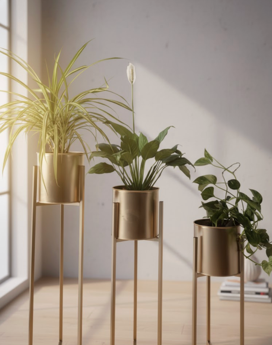 Metal Planter Stand Set of 3 – Decorative Flower Pots for Home, Balcony & Garden