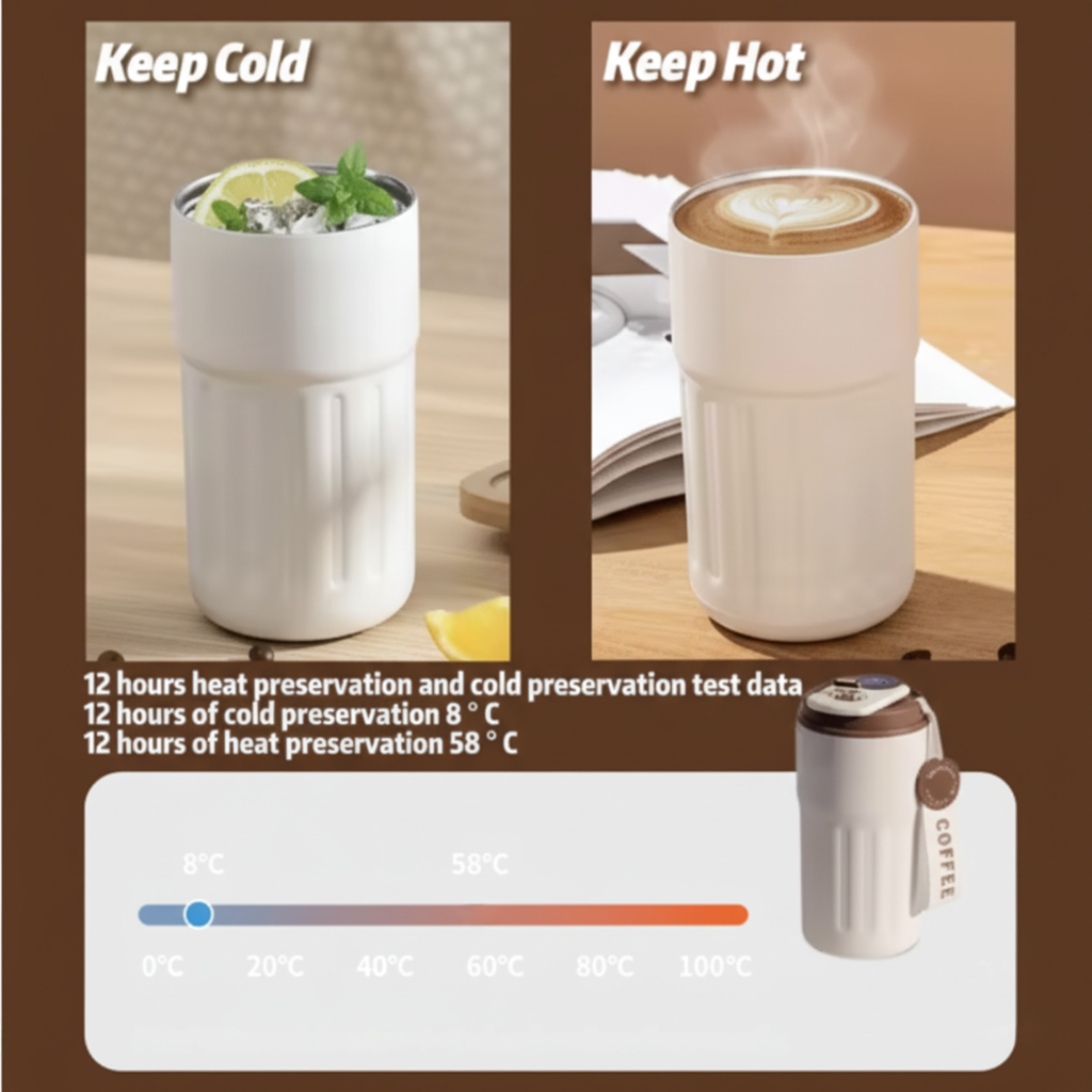 SmartTemp 460 ml Thermal Mug – Brown Stainless Steel with Temperature Display