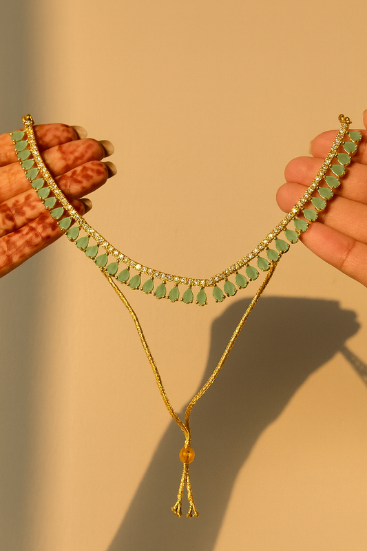 Chalcedony Teardrop Necklace, American Diamond Stone Necklace & Earrings