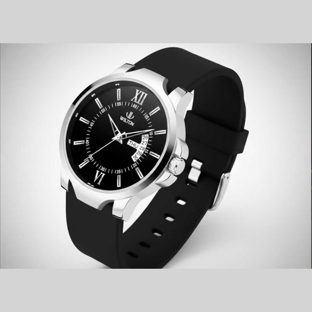 WILTON D-92 Men’s Day-Date Analog Watch – Leather Belt, Steel Back