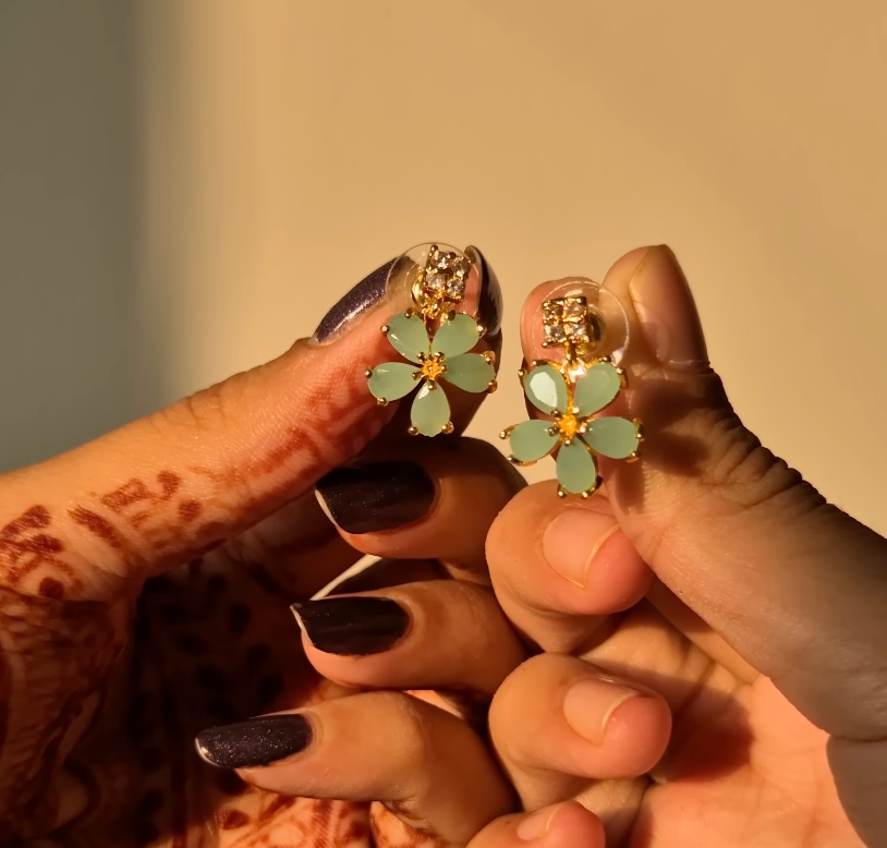 Chalcedony Teardrop Necklace, American Diamond Stone Necklace & Earrings