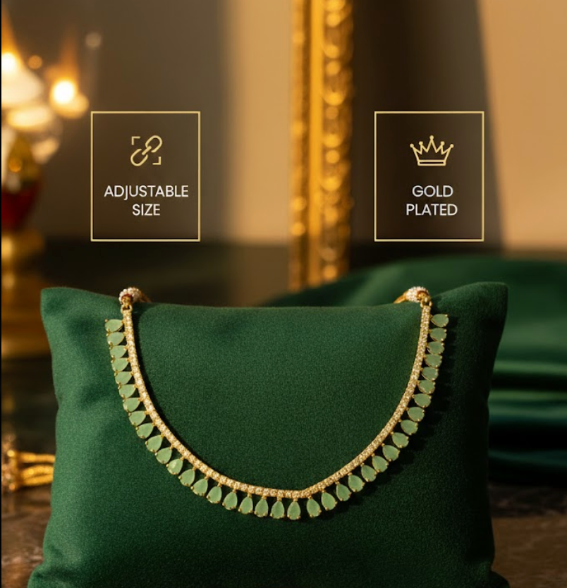 Chalcedony Teardrop Necklace, American Diamond Stone Necklace & Earrings